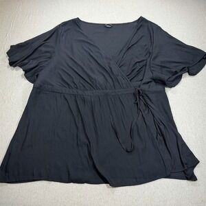 Torrid Blouse Womens Size 6 Black Surplice Wrap Peplum Tie Waist